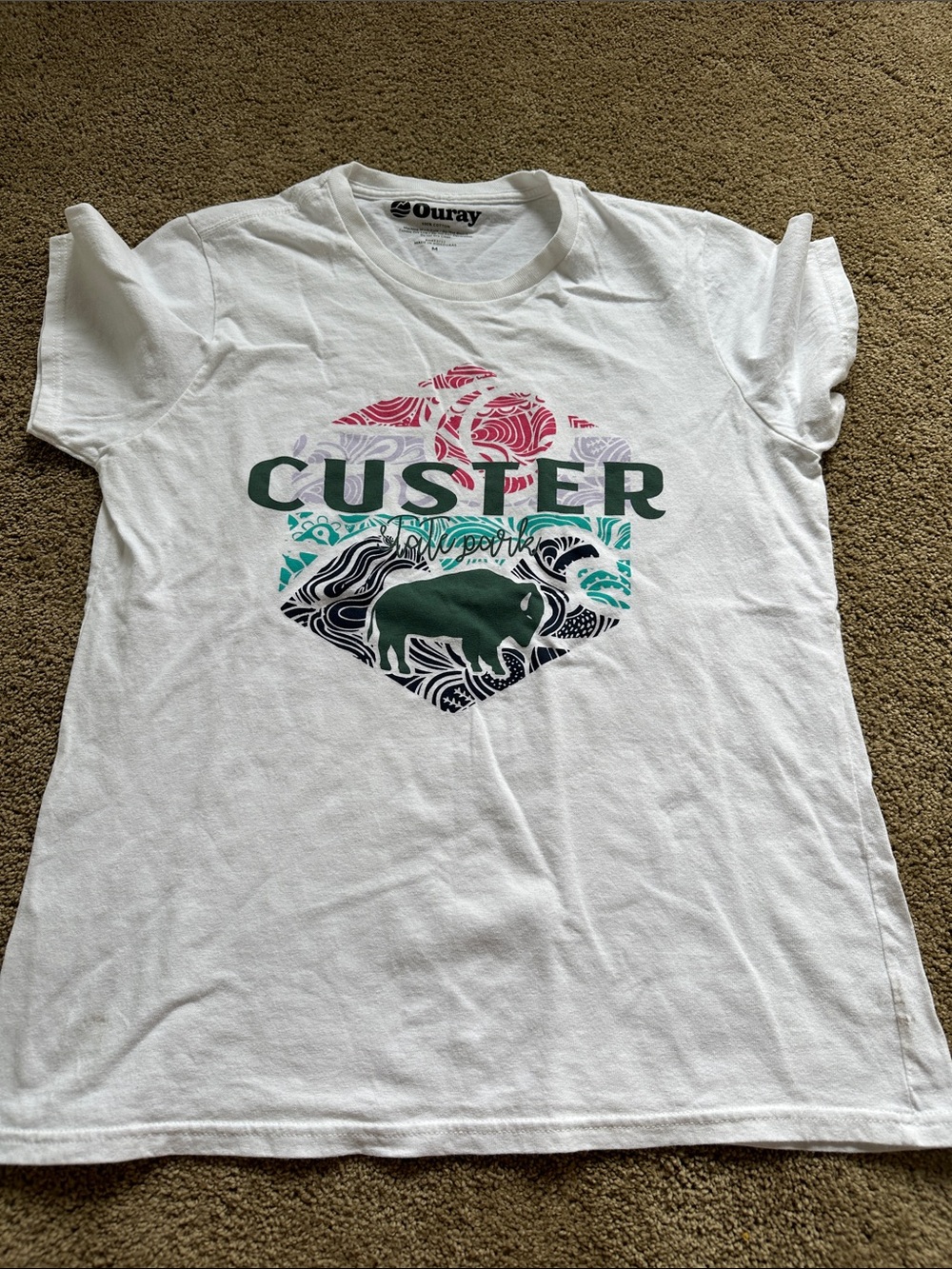 Custer Graphic White Tee with Multicolor Print